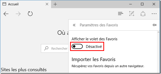 Volet des favoris windows 10